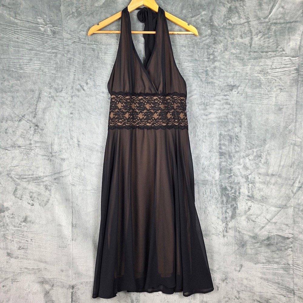 Womens Dress 10 Black Fairy Grunge Halter Babydoll Y2K Whimsigoth Midi Open Back